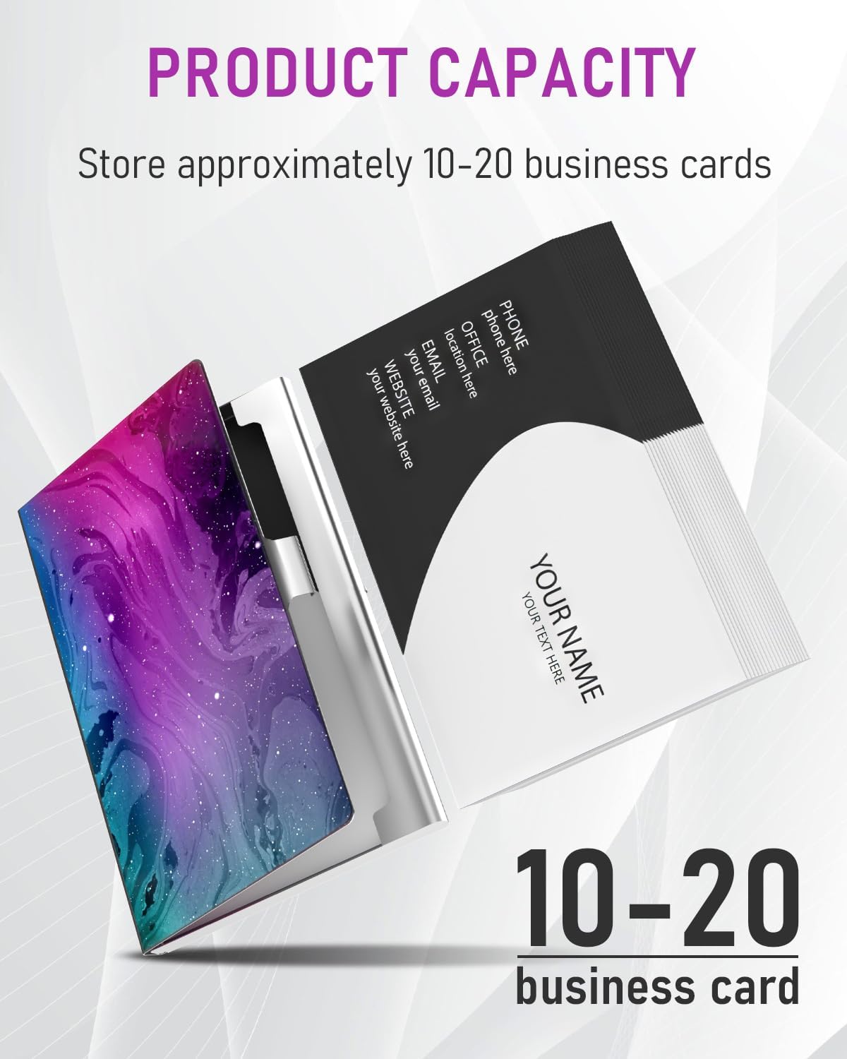 Business Card Metal Slim Organizer, Professional Stainless Steel Square Pocket Wallet for Office Workers, Compact and Portable for Pockets (Purple Starry Sky)