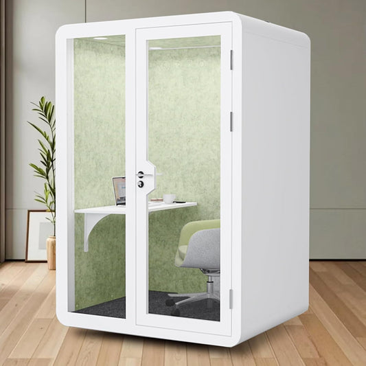 Office Sound Booth with Audio Privacy - Removable Soundproof Booth with Green with Arc Border Design,Soundproof Room with Light,Fans, Socket for Study,Live Broadcast Room (59IN)