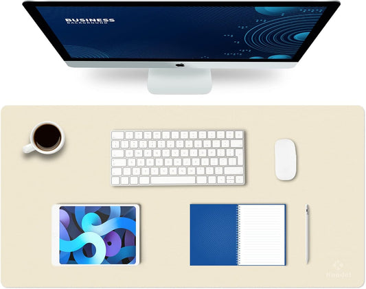 K KNODEL Large Office Leather Desk Mat, Mouse and Keyboard Pad, Computer and Laptop Mat, Desktop Protector and Cover, Writing Pad and Blotter (31.5"x15.7", Ivory Cream)