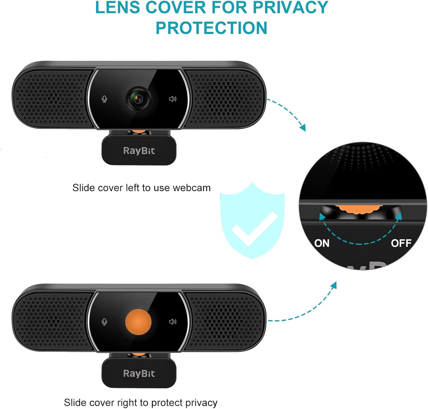 3 in 1 Webcam - 2K HD USB C Webcam with Microphone and Speaker, Stereo Sound & Noise-Cancelling Mics, Privacy Cover, Light Correction, Autofocus Conference Web Camera for Computer/Laptop/PC/Monitor