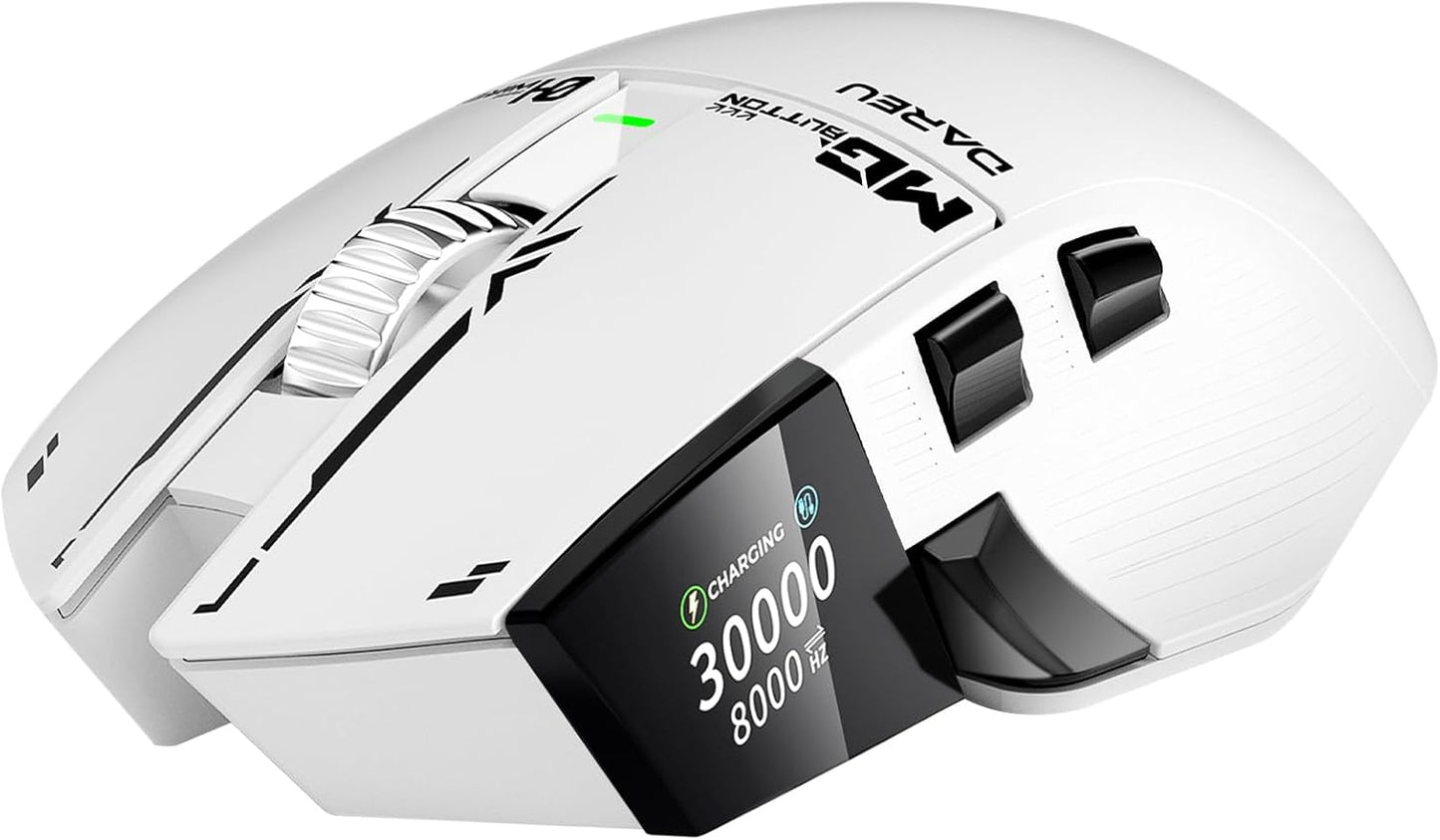 DAREU A980PROMAX Wireless Gaming Mouse-4K/8K Polling-30K DPI Optical Sensor-0.85' TFT Color Display-Magnesium Alloy Buttons-2.4G Wireless/BT/USB Connectivity-Nano Receiver Included