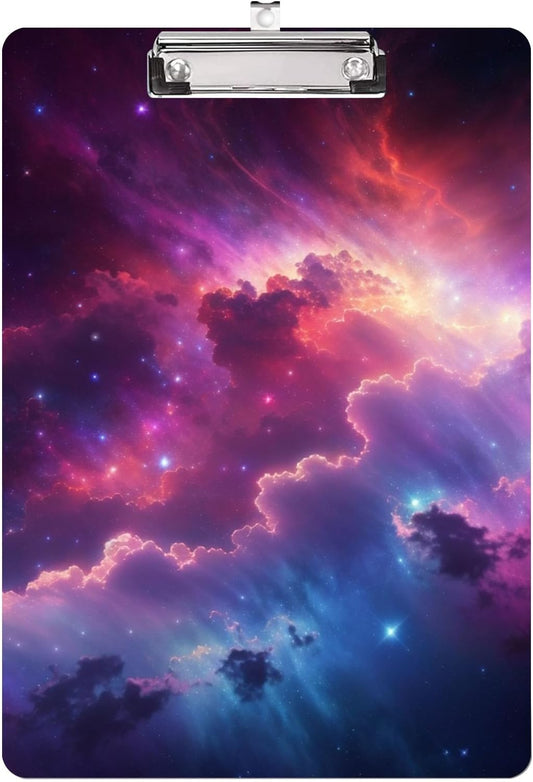 Galaxy Space Clipboard,Decorative Acrylic Clipboard with Low Profile Metal Clip for Office,School,Teachers,Students Standard Letter Size 9x12.5