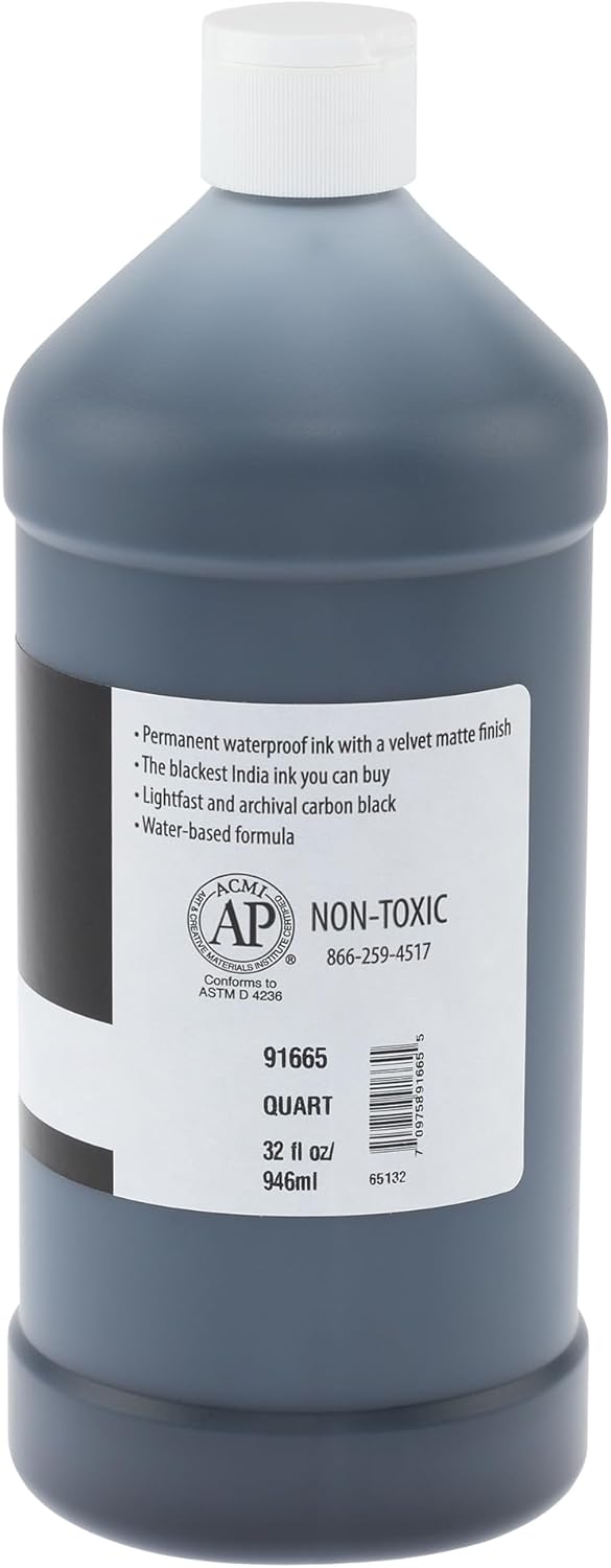 New York Central® India Ink 32oz Bottle - Make an Impact with Matte Black India Ink, Perfect for Artists, Calligraphy, Illustrations, & More