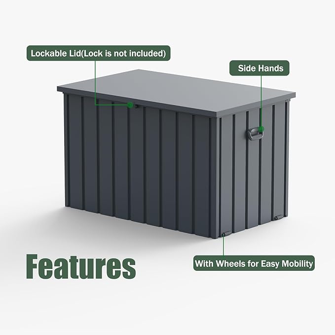 Domi Deck Box Outdoor 150 Gallon, Waterproof Lockable Steel Outdoor Storage Container for Outside Cushions, Garden Tools and Pools Equipment, Gray