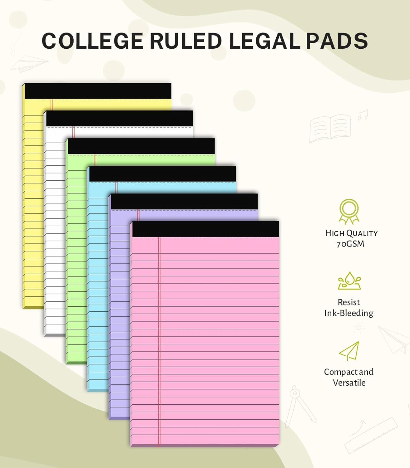 Small Legal Pads 5x8 Colored, 36 Pack Note Pads 5x8, Perforated Pink Legal Pad College Ruled, 30 Sheet/Pad, Lined Paper Pads 5x8 Notebook Pad, Purple Legal Pads 5x8 for Study, Office, Home