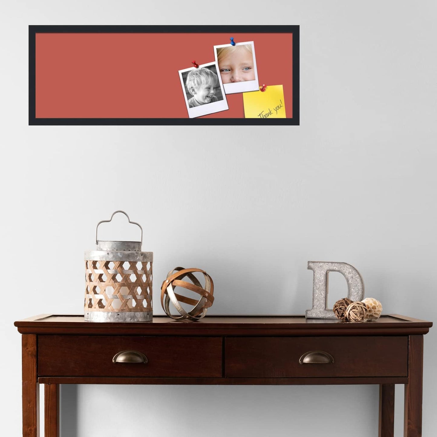 PinPix 36x12 Inch Cork Bulletin Board. This Decorative Framed Pin Board Comes with Crimson Pastel Design and a Satin Black Frame. Ideal for Home Office Decor or Message Board (PinPix-1807)