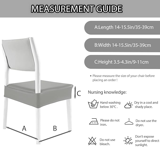 CWK Waterproof PU Leather Dining Chair Covers Set of 4-Stretchable Chair Seat Slipcovers, Removable & Washable Protector for Dining Room,Home,Office,Wedding,Rear Covers (PU-Silver)
