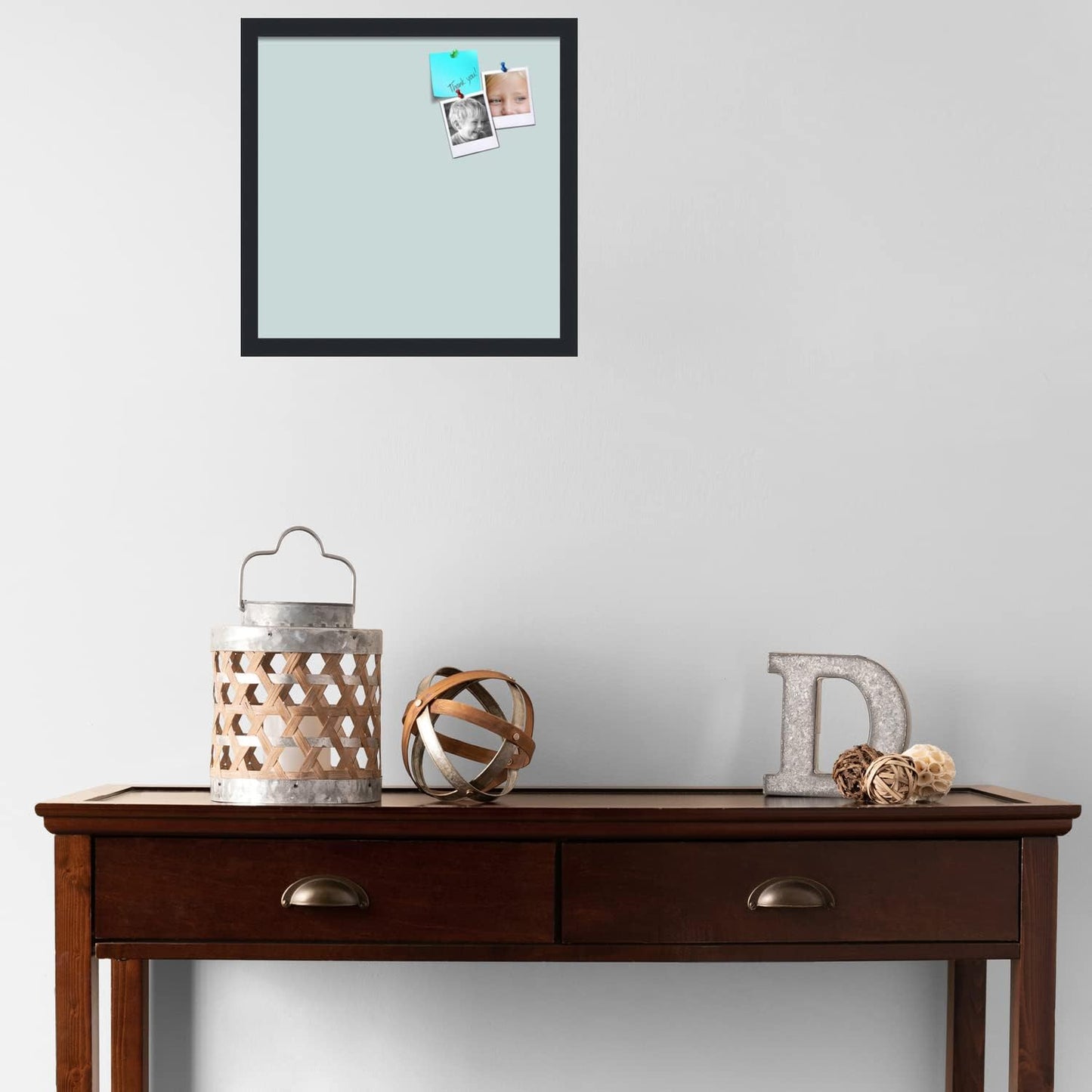 PinPix 17x17 Inch Cork Bulletin Board. This Decorative Framed Pin Board Comes with Soft Blue Design and a Satin Black Frame. Ideal for Home Office Decor or Message Board (PinPix-1814)