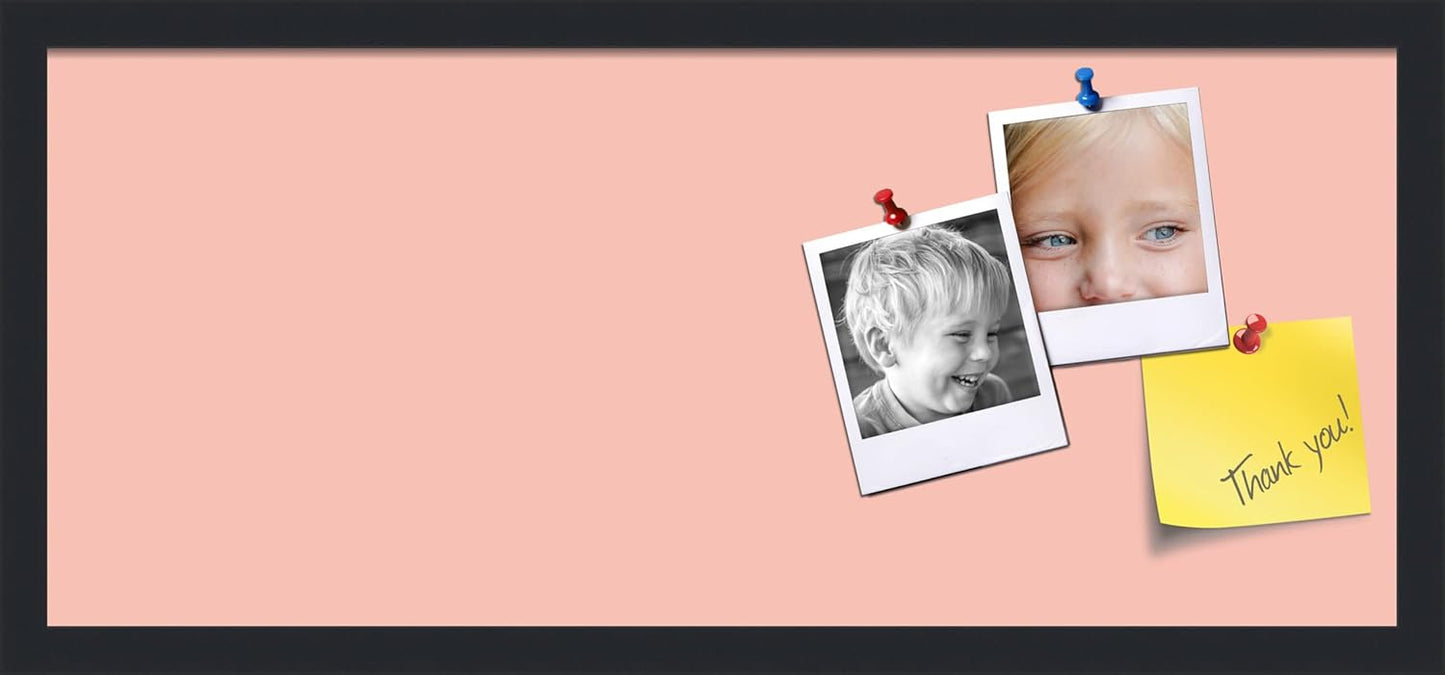 PinPix 28x12 Inch Cork Bulletin Board. This Decorative Framed Pin Board Comes with Pink Pastel Design and a Satin Black Frame. Ideal for Home Office Decor or Message Board (PinPix-1813)