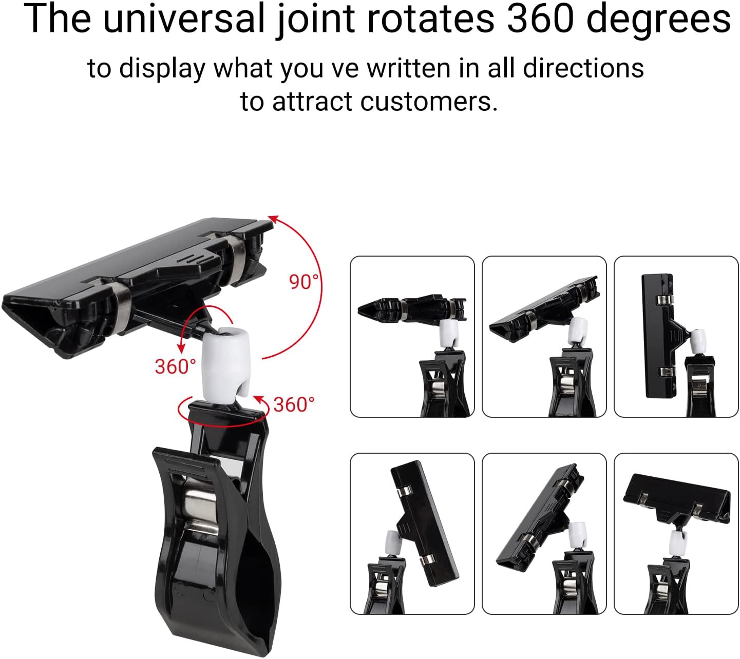 10 Pack Double Head Display Clips Rotating Reuse Sign Price Tag Merchandise Sign Display Clip Holder, Mini Plastic Chalkboard Sign with Clip for Business, Party, Office, Exhibition (Black)