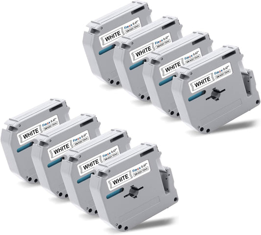 Fimax Replacement for Brother P Touch M Tape M231 MK231 MK-231 12mm 0.47 Inch to use with Brother PTouch PT-M95 PT-90 PT-70 PT-65 PT-85, Black on White, 26.2 Feet, 8-Pack