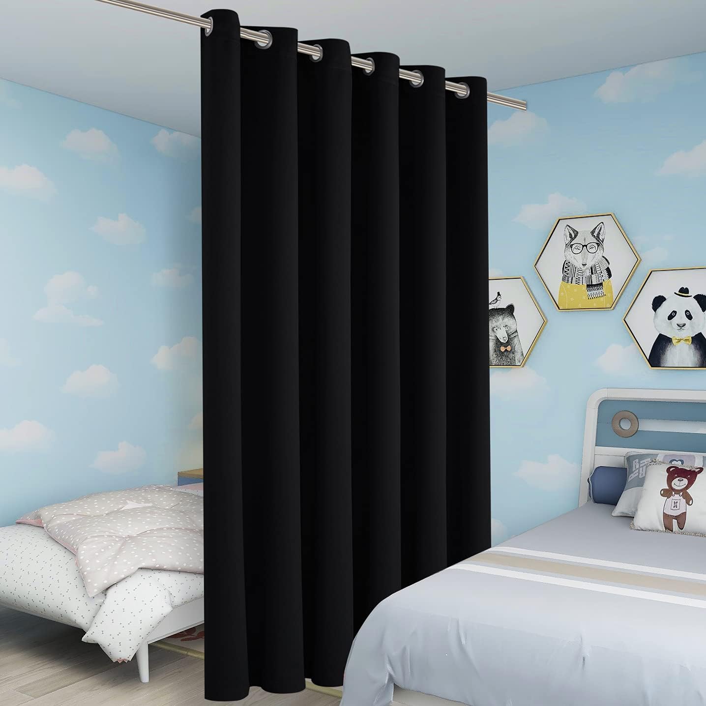 BONZER Room Divider Curtain Grommet Thermal Insulated Wide Blackout Curtains for Bedroom Living Room, 108L x 70W Inch (9L x 5.8W ft), 1 Panel, Black