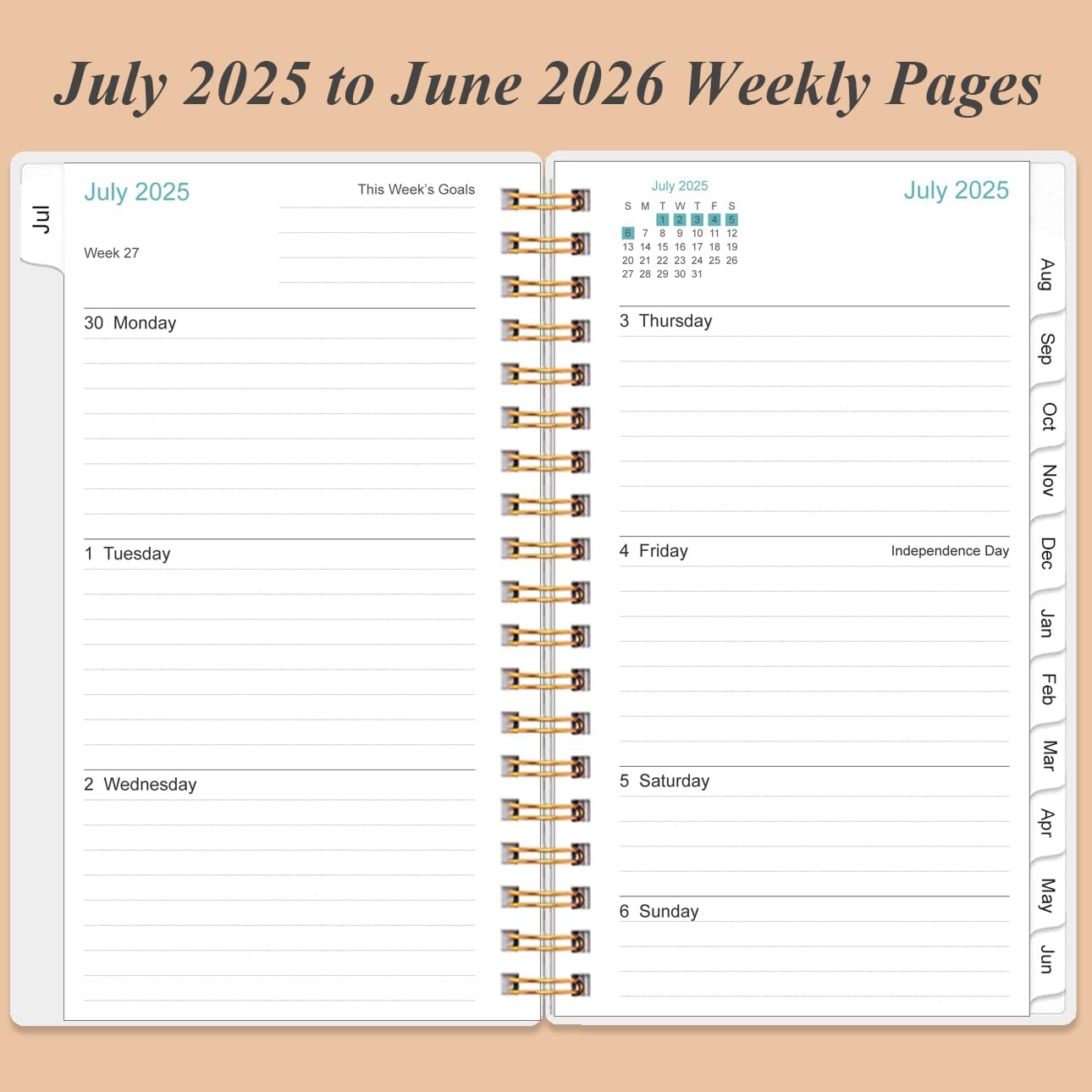 2025-2026 Pocket Planner/Calendar - 25-26 Planner from July 2025 - June 2026, Planner 2025-2026 with 12 Tabs, Twin-Wire Binding, Inner Pocket, 3.75" x 6.75, Rose Leaf