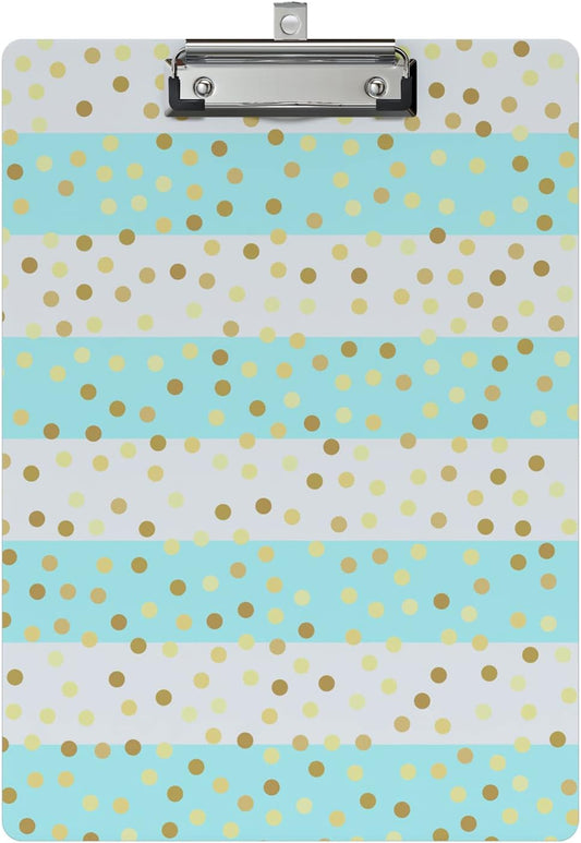 Cute Clipboard Wood Design Decorative A4 Letter Size Clipboards for Office, Standard Size 9" x 12.5" with Low Profile Metal Clip - Striped Spots