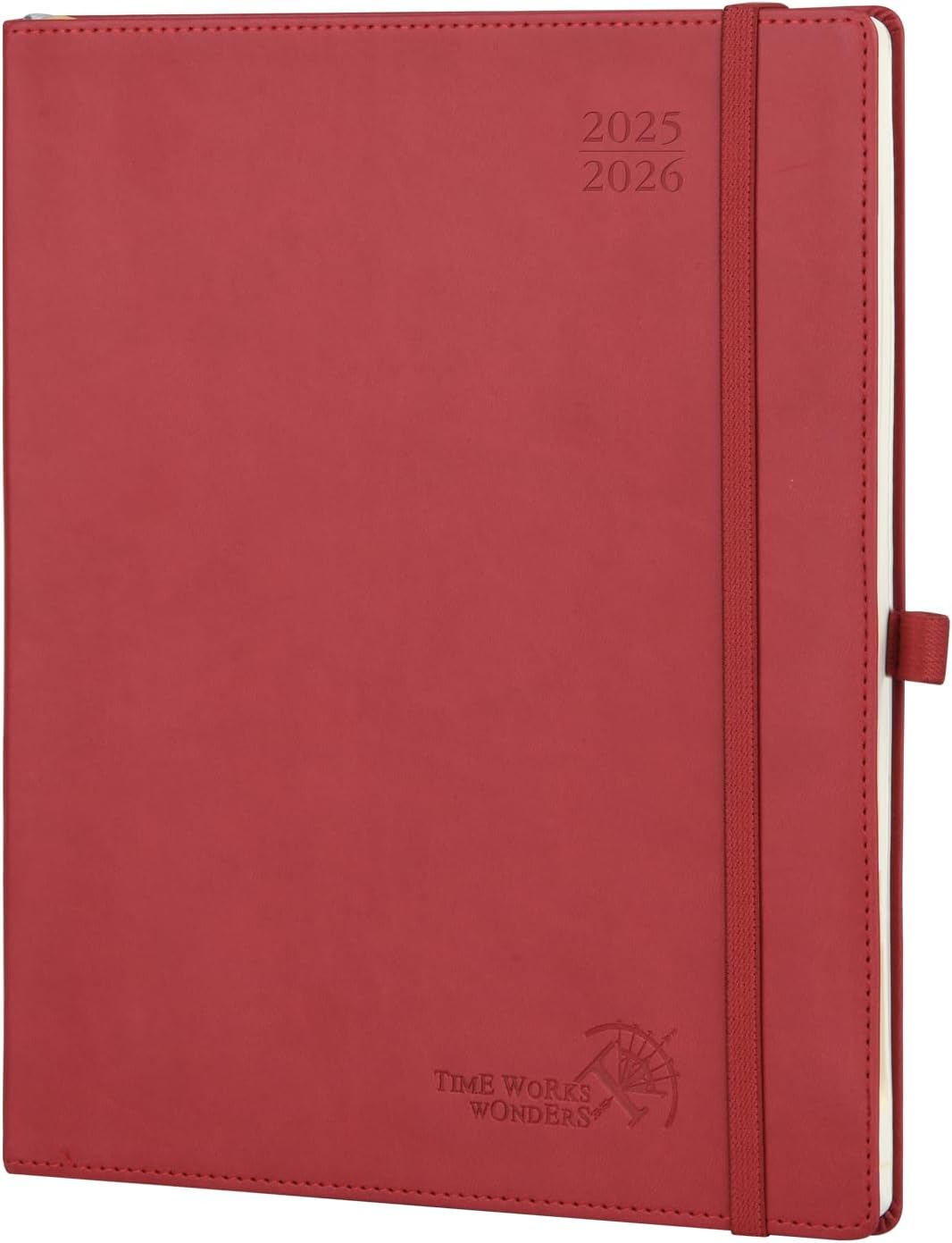 POPRUN Planner 2025-2026 (Large - 8.5'' x 10.5'') Academic Weekly Calendar (July 2025 - June 2026) with Hourly Time Slots, Monthly Tabs, 100GSM Thick Papers, Leather Soft Cover - Burgundy Red