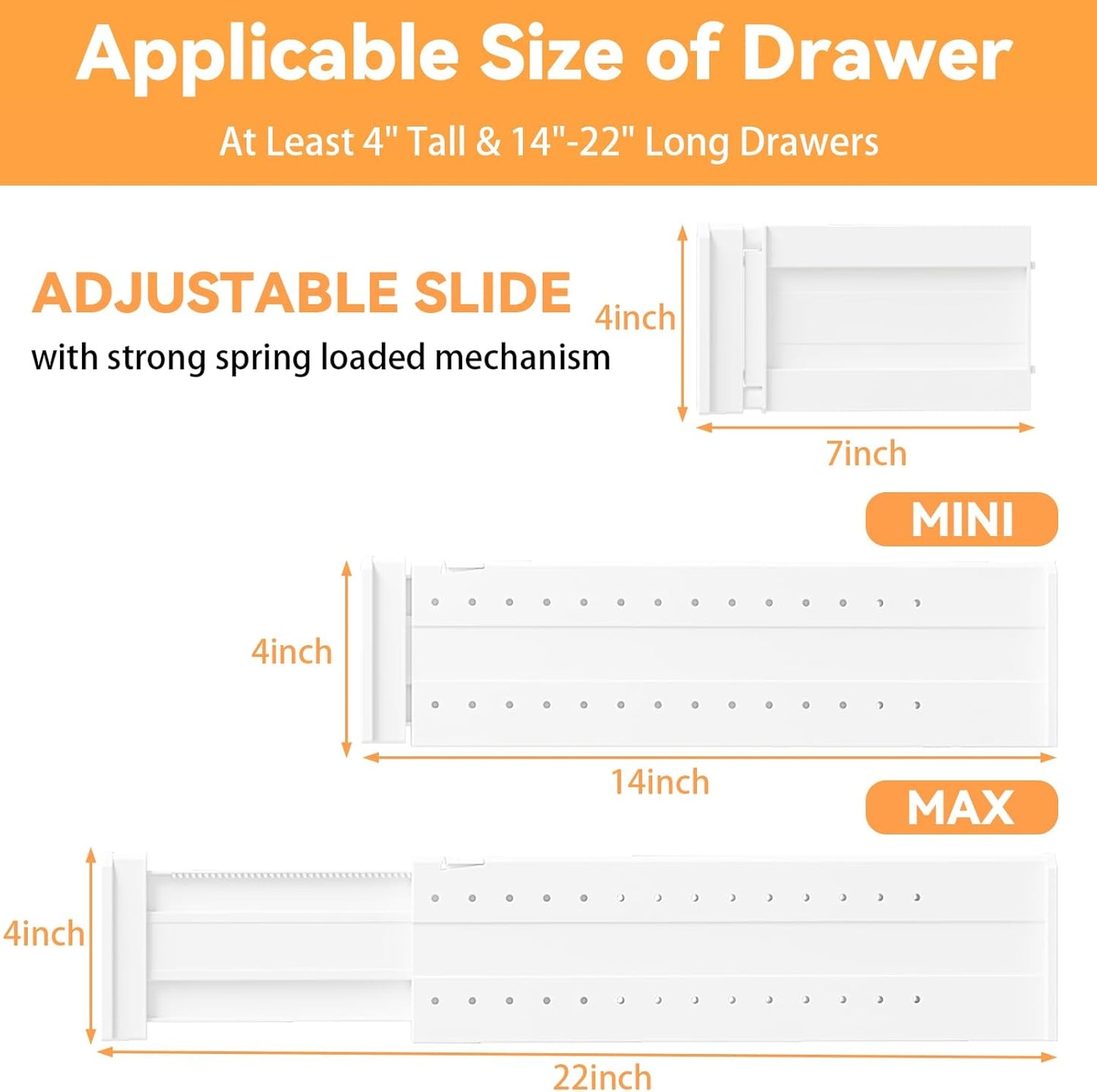 REBECAT 8 Pack Drawer Dividers for Clothes Adjustable Drawer Dividers 4" High Expandable from 15"-21" for Dresser Baby Clothes Bathroom,Bedroom Kitchen and Office Storage，White