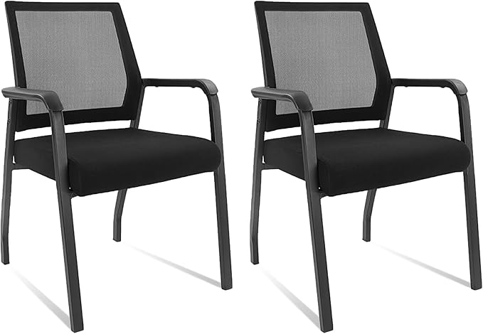 Desk Chair No Wheels, Arm Chair with Ergonomic Lumbar Support and Thickened Seats Cushion, Waiting Room Chairs for Office School Church Guest Reception, 2 Pack Black