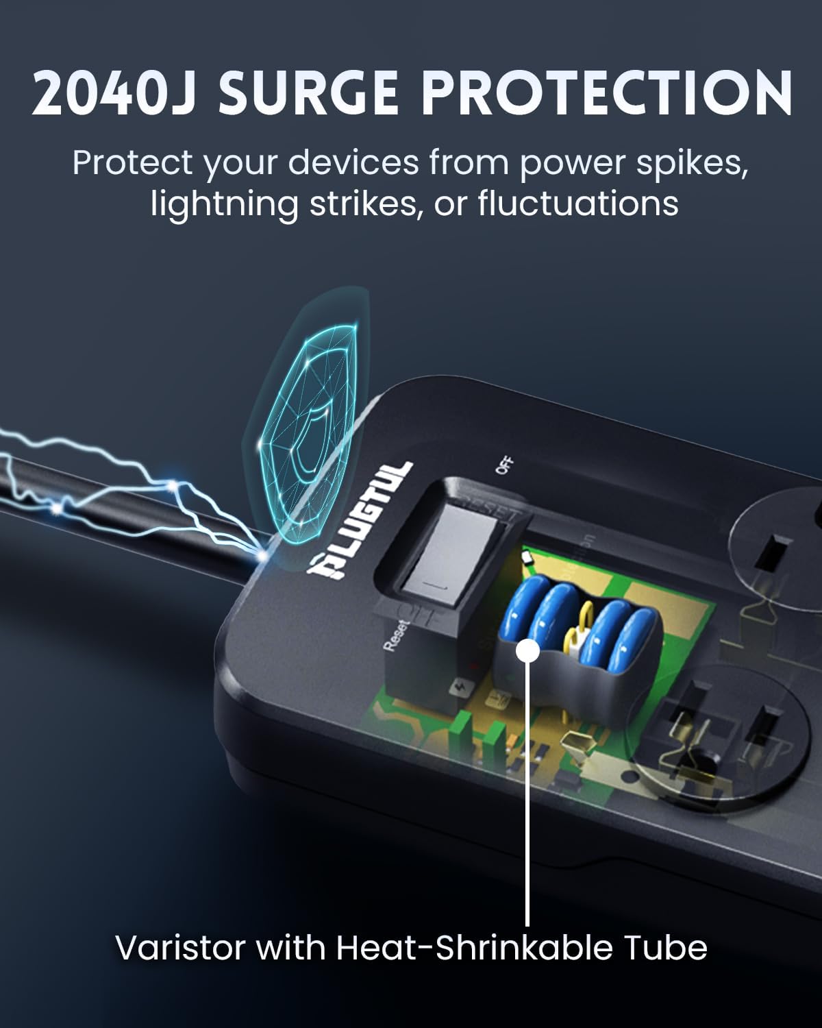 Surge Protector Power Strip 25FT, PLUGTUL Surge Protector with 10 Outlets - Spacious Design for Large Plugs, Flat Plug, 20W USB C Charging for Home, Office, ETL Listed, 2040J