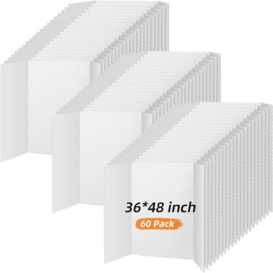 Ctosree 60 Pcs Tri Fold Display Board,36" x 48" Portable Lightweight Foldable Presentation Poster Board for Office Projects Exhibitions Workshops, White