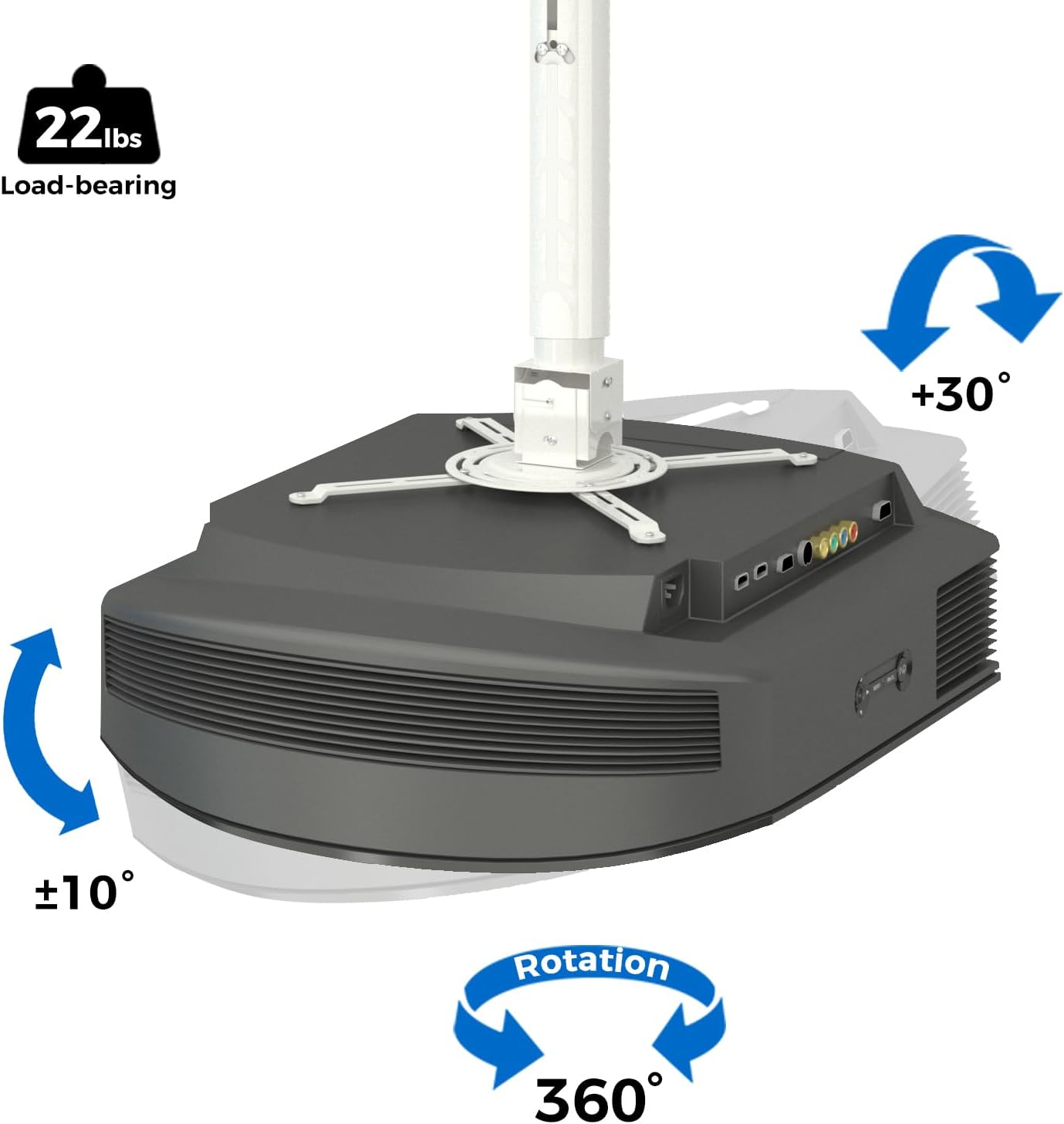 Projector Mount, 55 inch to 79 inch Adjustable Height ,Universal Full Motion Ceiling Bracket 22lb Max Weight and Extendable Arms Tilt Rotating Swivel Mount for Home and Office Projector White