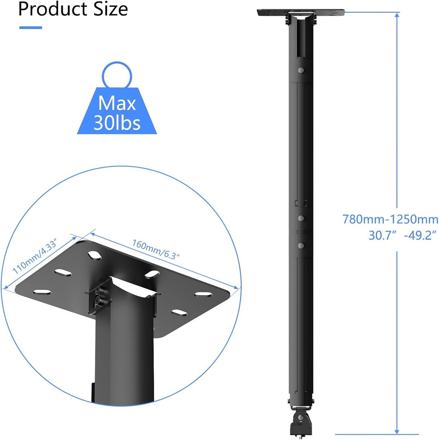 suptek 49inch Extended Mini Projector Ceiling Mount Adjustable Wall Mount with Thread Adapters for Projector DVR Camera (PR05LMINIB)