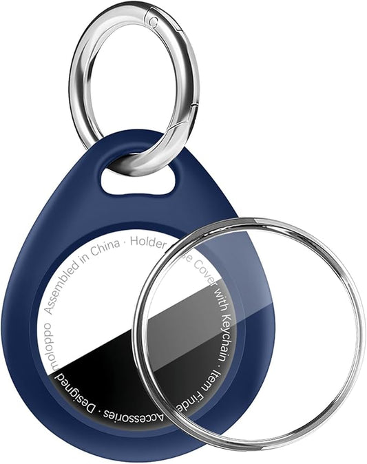 for AirTag Keychain Holder with Wire Cable, Secure Lock Case for Air tag, Compatible with AirTags, Key Ring Chain Luggage, for Airtag Accessories for GPS Item Finder Tracker, Blue