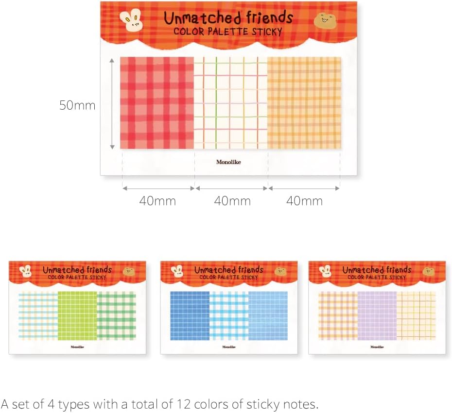 Monolike Color Palette Sticky Unmatched Friends B Set 4p - Self-Adhesive Memo Pad 30 Sheets