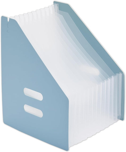 Y YOMA 2 Pack Expanding Magazine Holder with 13 Pockets | Portable Desktop Plastic Self Standing Accordion File Organizer for A4 Letter Size Document Storage Home Office School, Blue
