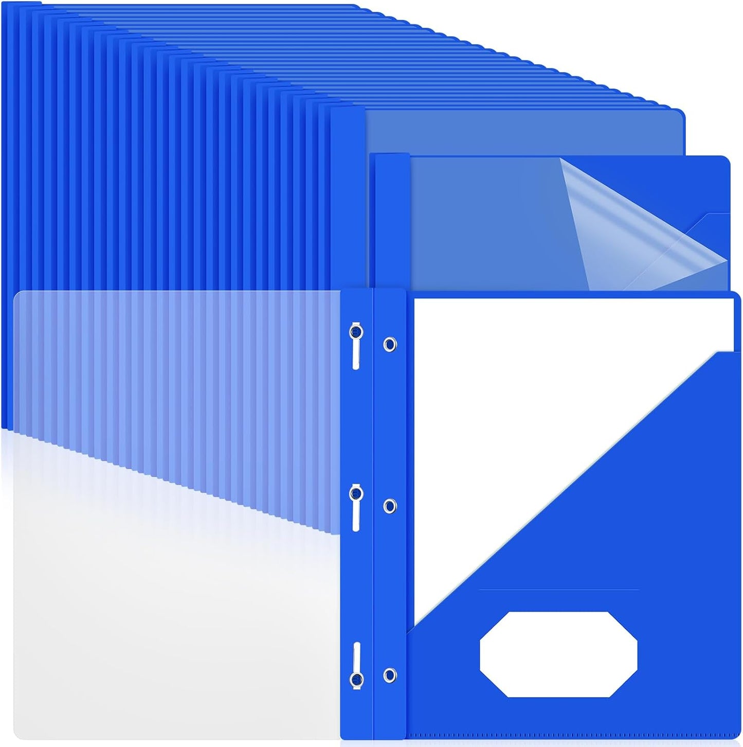 Patelai 48 Pcs Plastic Folders with 2 Pockets and 3 Prongs Home Folders with Card Slot Letter Size Heavy Duty Report Covers for Back to School(Blue,Simple Style)