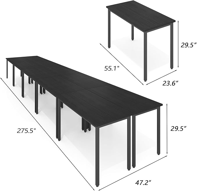 Bonzy Home Conference Tables 23ft Office Computer Desk for Meeting Room Study Writing Printer Podcast Table for 24 People Modern Black 10PCS 275.5"x47.2"x29.5"