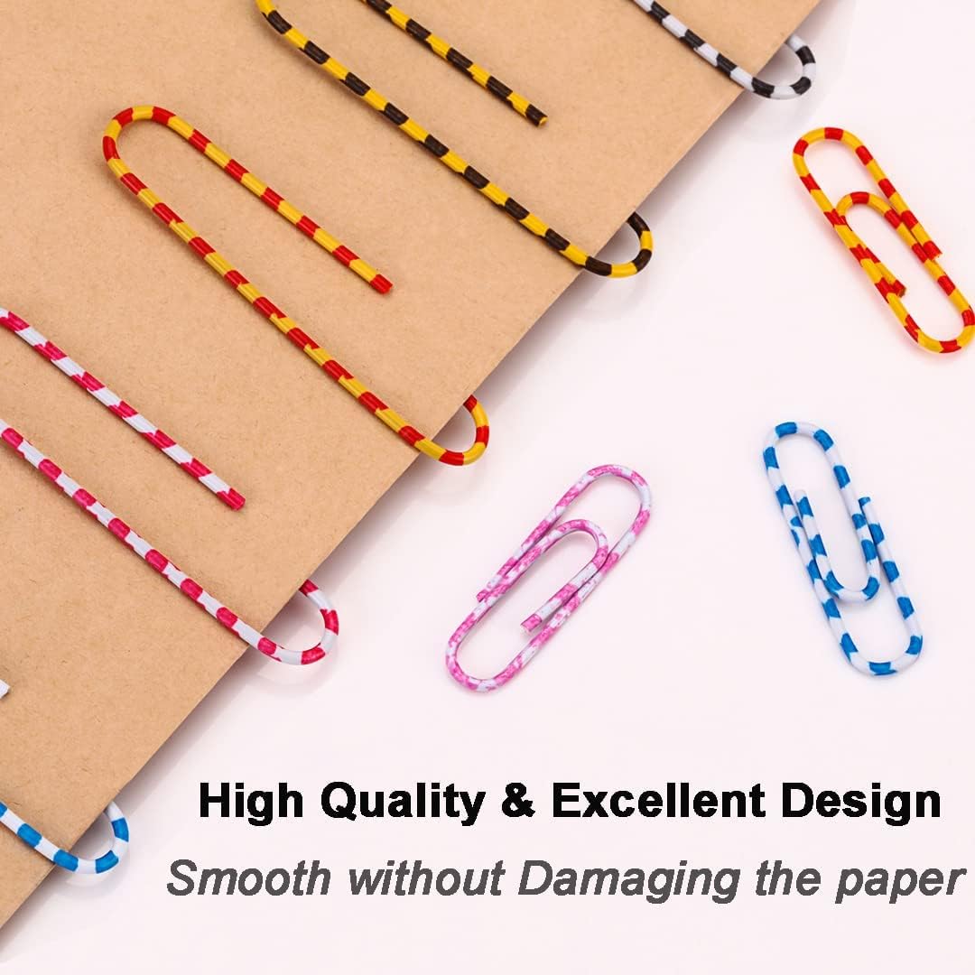 Vinaco Paper Clips Color Stripe, 400PCS Medium & Large (1.3 inch & 2 inch) Paper Clip Assored Size, Durable and Rustproof, Vinyl Coated Paperclips Colorful for Office School Document Organizing
