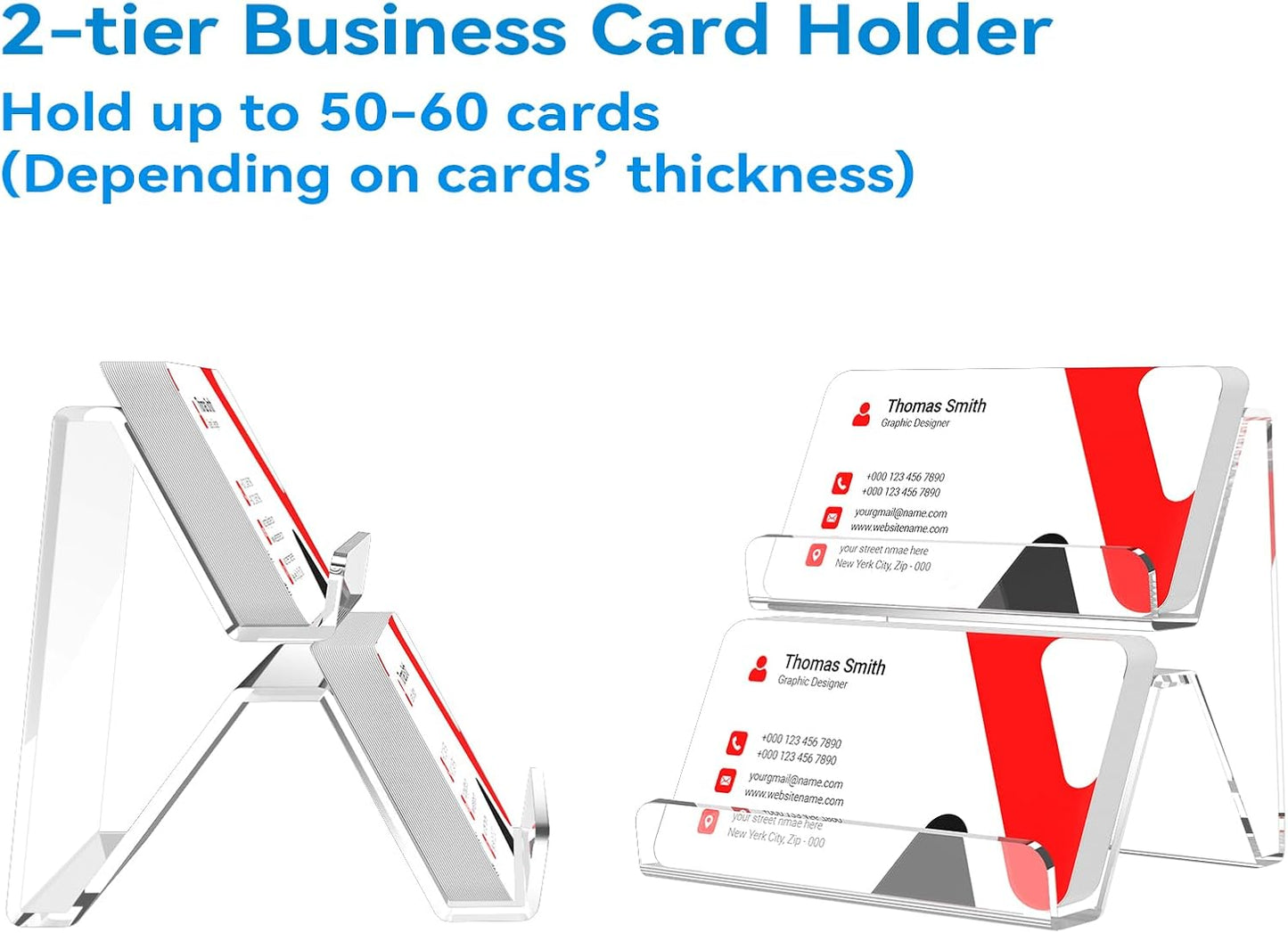 Acrylic Business Card Holder, 2-Tier Business Card Display, Clear Business Cards Stand for Desk & Counter, 1 Pack