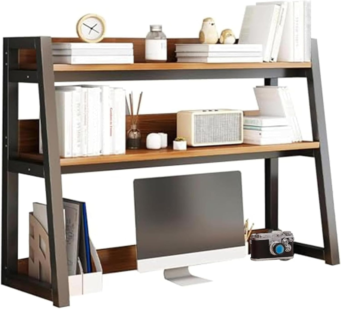 FPIGSHS Desktop Hutch Shelf，2-Tier Computer Desktop Bookcase Desk Organizer Shelf for Top Multipurpose Countertop Display Storage Rack for Home Office Dorm Use (75cm/29.5in)