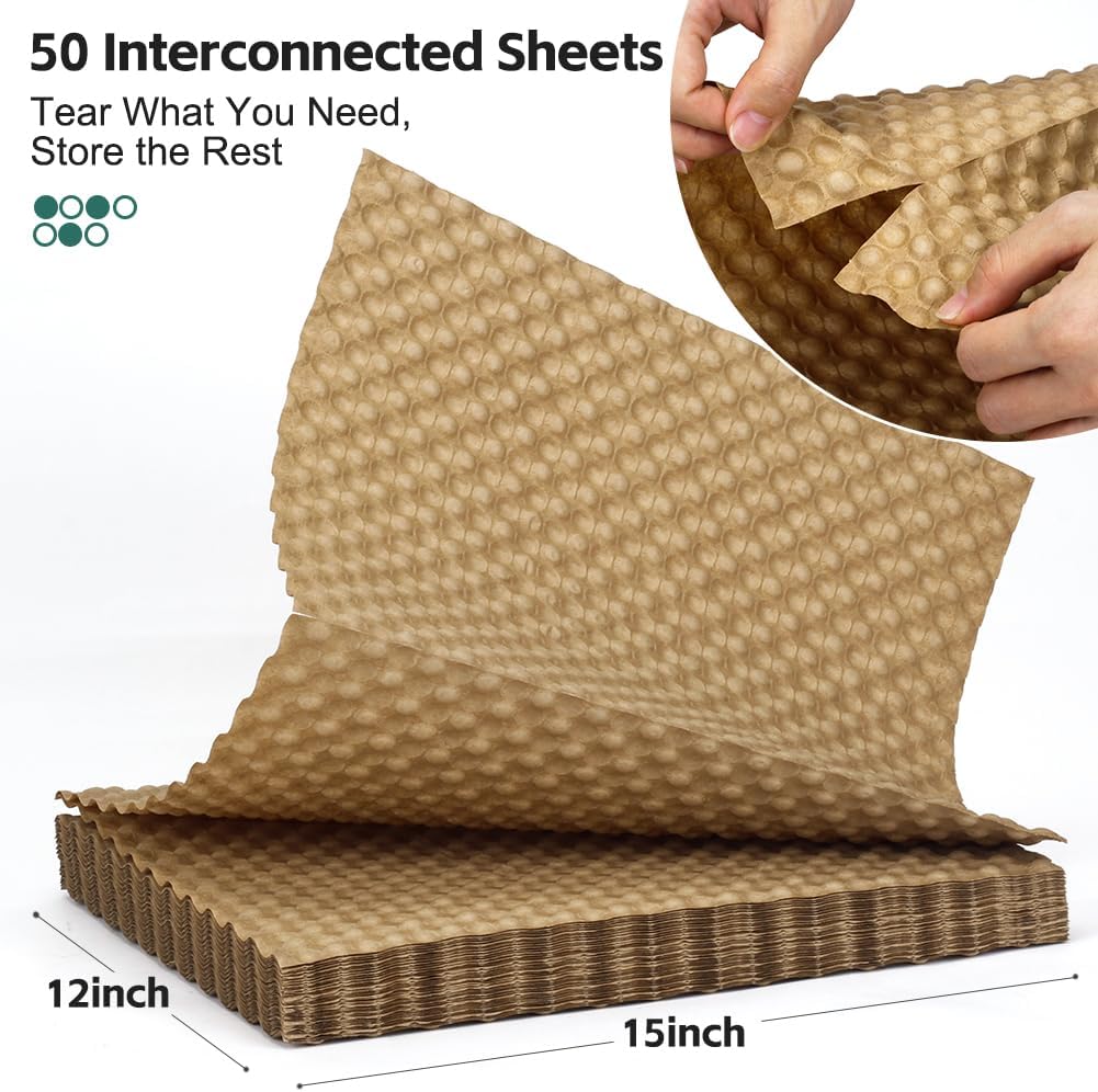 Reusable Bubble Paper - 15" x 50 FT Durable Bubble Wrap for Moving, Eco-Friendly & Washable Shipping Supplies, Biodegradable Packing Paper