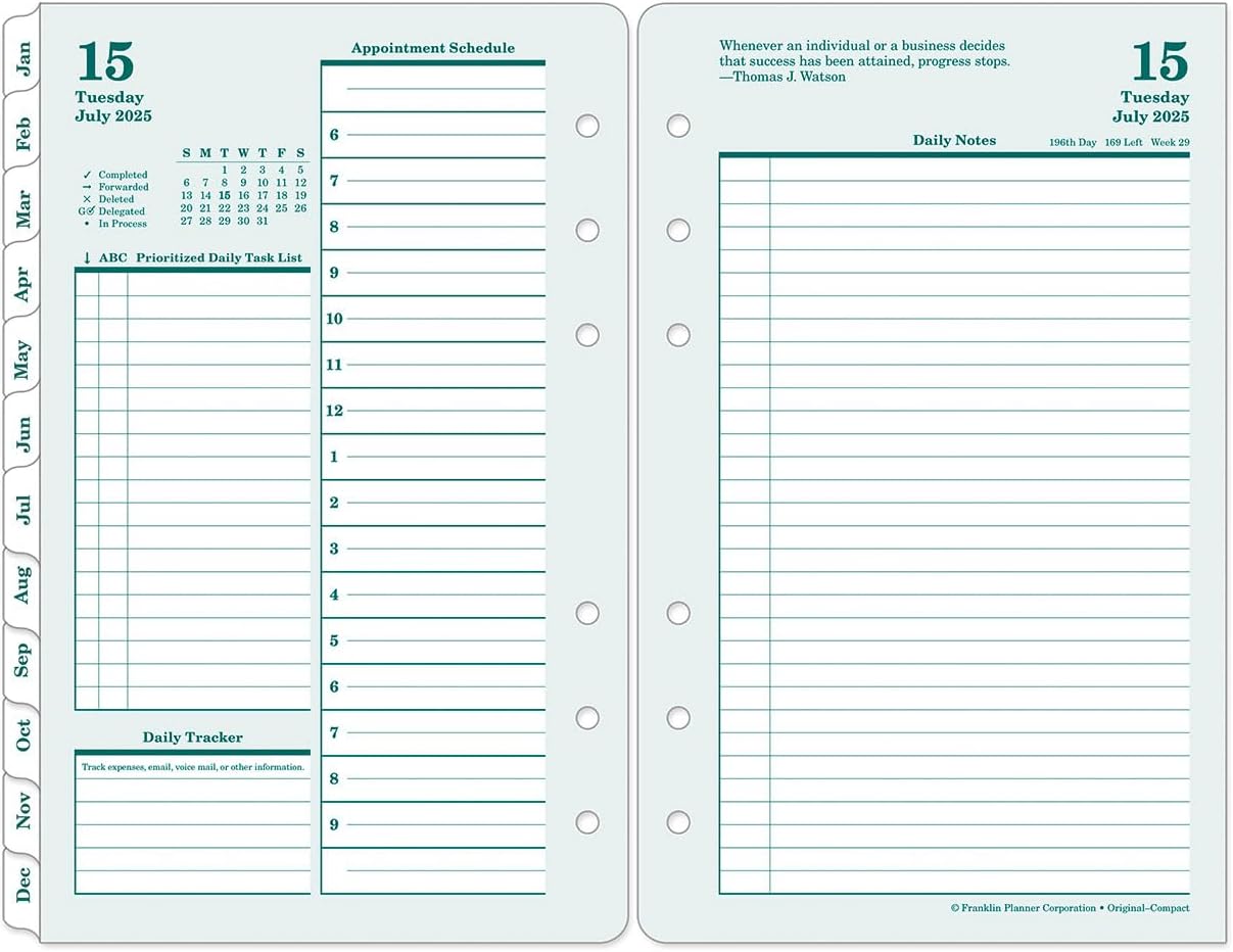 FranklinCovey - Original Two Page Per Day Ring-Bound Planner (Compact, Jul 2025 - Jun 2026)