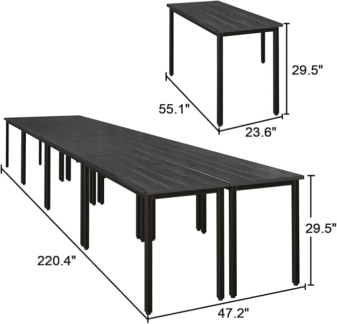 Bonzy Home Conference Tables 18ft Office Computer Desk for Meeting Room Study Writing Printer Table Meeting Seminar Table for 20 People Modern Black 8PCS (220.4"x47.2"x29.5", Black)