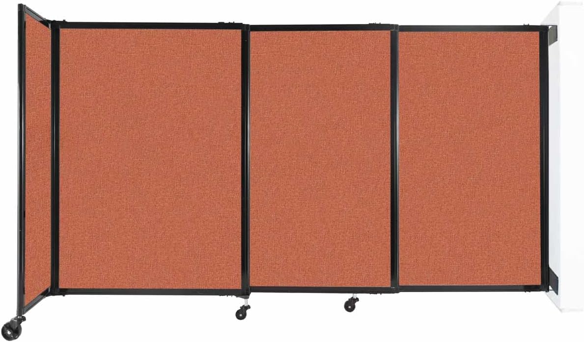 Wall-Mounted Sliding StraightWall Room Divider | Adjustable Widths | Locking Wheels | Room Separator | Up to 7'2" Wide x 4' Tall Papaya Fabric Panels