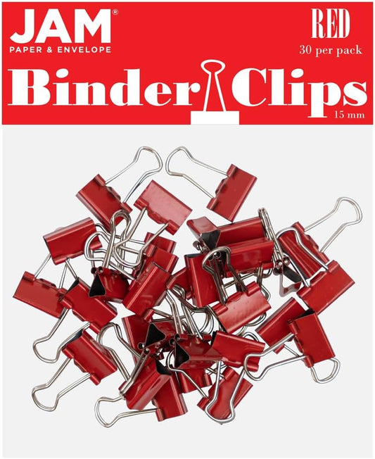 JAM PAPER Colorful Binder Clips - Extra Small - 3/5 Inch (15 mm) - Red Binderclips - 30/Pack