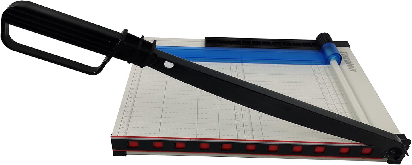 TEXALAN(R) Paper Cutter Letter Size Paper Trimmer 12” Cut Length 12 Sheet Capacity Guillotine Paper Photo Cutter with Magnet Clamp, Paper Guide, Size Guideline