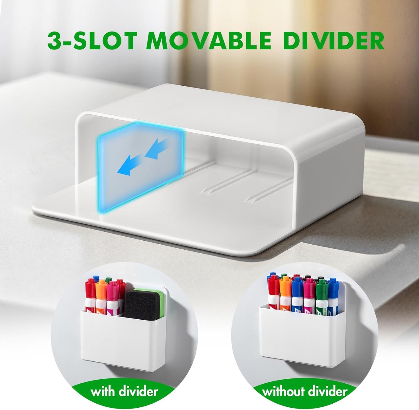 2 Pcs Magnetic Dry Erase Marker Holder for Whiteboard, Plastic Magnetic Pen Holder for Refrigerator Fridge, Magnet Pencil Cup for School Classroom, Locker Accessories, Pen Cup Organizer-White