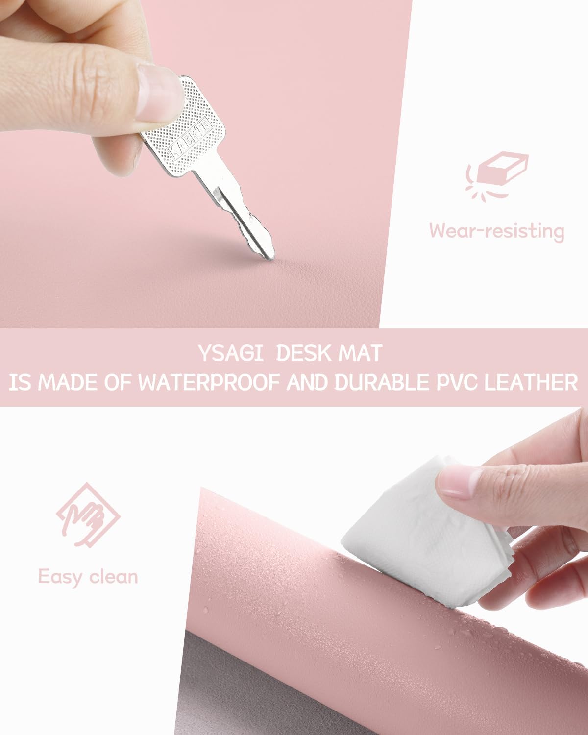 Writing Desk Pad Protector, YSAGi Anti-Slip Thin Mousepad for Computers,Office Desk Accessories Laptop Waterproof Desk Protector for Office Decor and Home (Pink, 35.4" x 17")