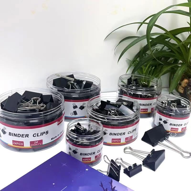 208 PCS Binder Clips Paper Clamps Assorted Sizes, Metal Paper Binder Clip, Black Binding Paperwork Clamp Bulk, Office Supplies for School Teachers