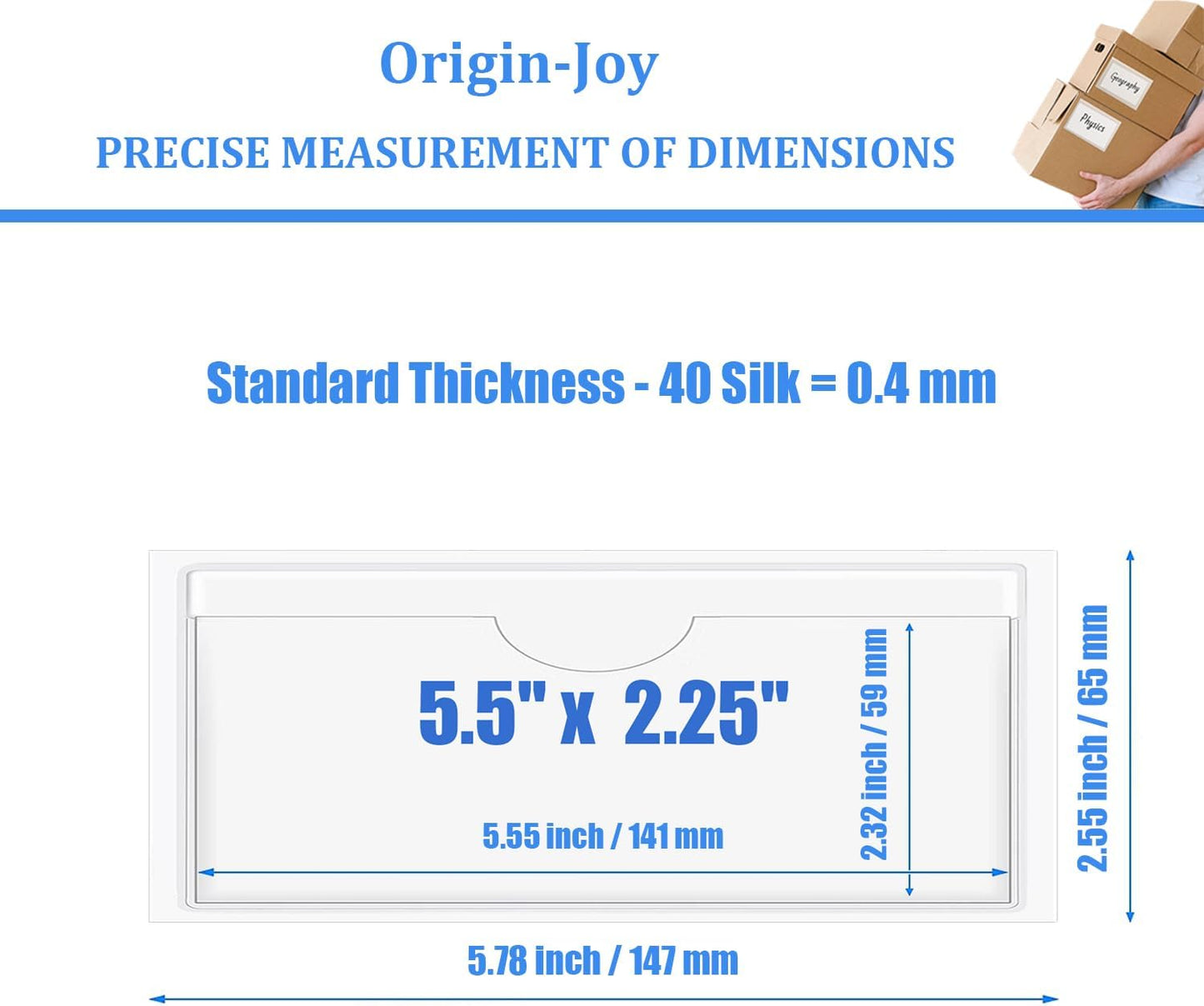 Origin-Joy 60 PCS Self Adhesive Index Card Pockets with Top Open, Clear Plastic Label Holder for Cards of Note, Library and Business, Adhesive Label Pockets & Card Holder (5.5 x 2.25 inch)