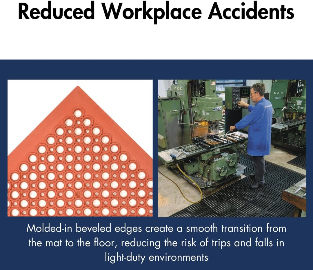 NoTrax 3' x 5' Anti-Fatigue Lightweight Restaurant Rubber Floor Mat with Drainage Holes, Beveled Edges, Non-Slip Mats, Red, T30 Competitor, T30S0035RD