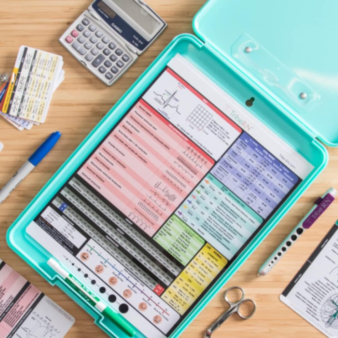 Tribe RN Nursing Clipboard with Storage - Medical Clipboard Nursing Essentials for Nurses and Nursing Students School Supplies with Quick Access Reference Guide (Mint)