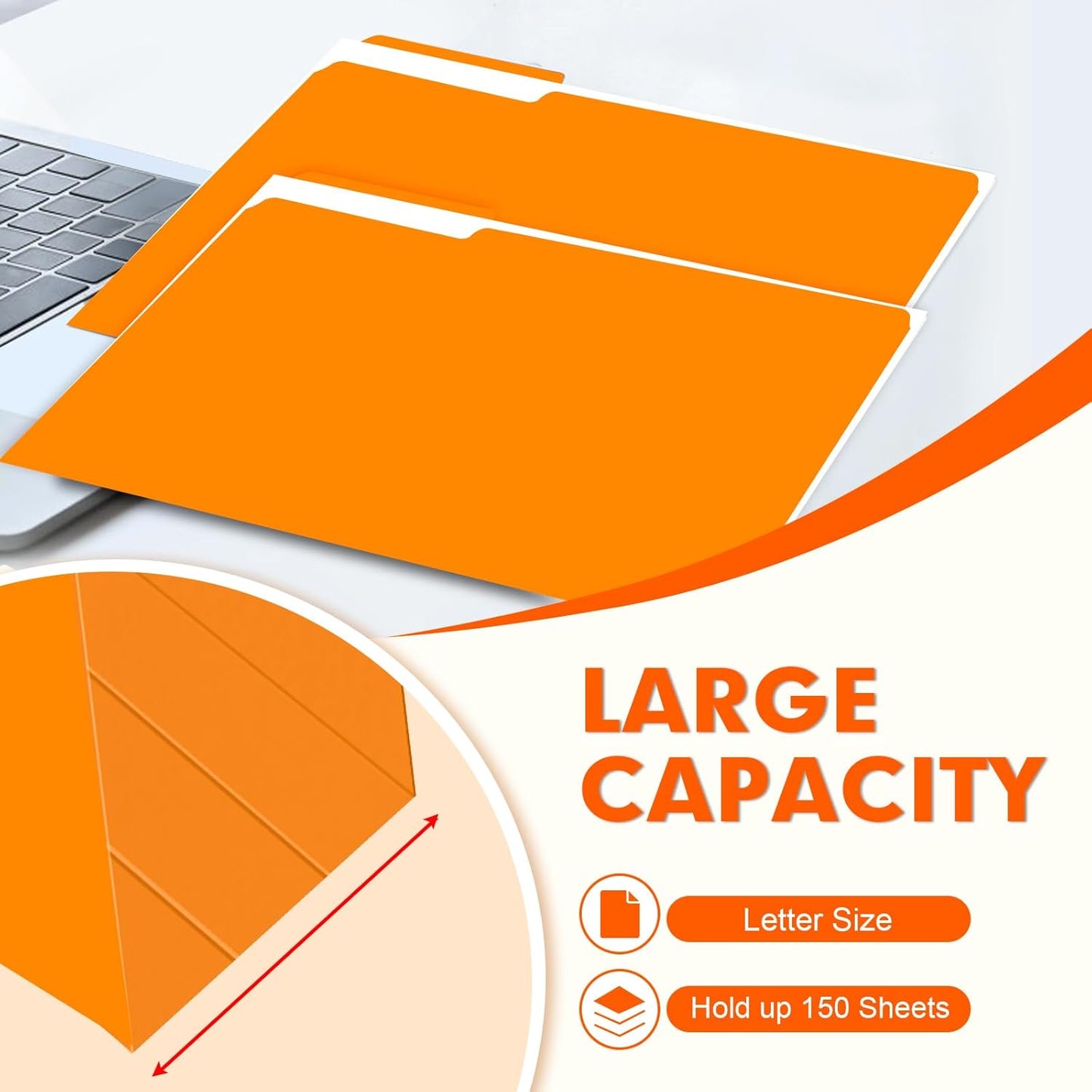 File Folder, PANDRI 120 Pack File Folder, 1/3 Cut Tab, Letter Size, Filing Folder for Office School Business, Orange