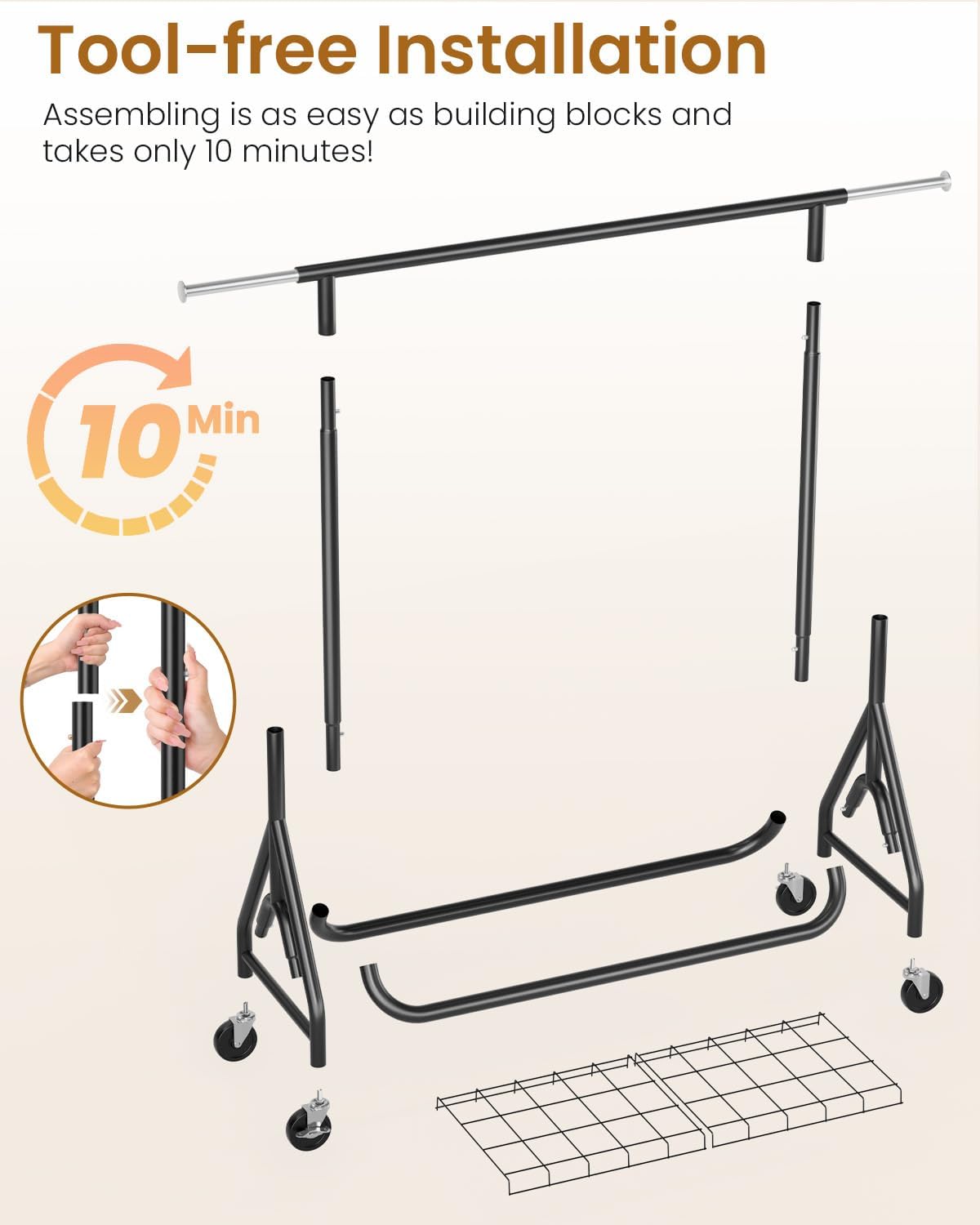 Heavy Duty Clothes Rack, Metal Clothing Rack Load 450 LBS, Rolling Coat Racks for Hanging Clothes with Lockable Wheels, Wardrobe Closet Garment Racks for Bedroom, Black
