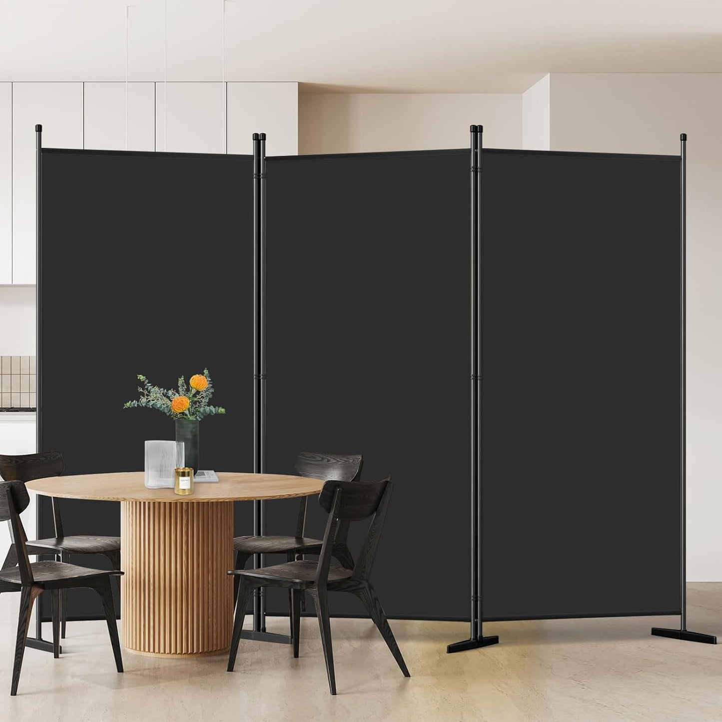 AKTOP 3-Panel Room Divider, Freestanding Wall Divider for Room Separation, Folding Privacy Partition Screen 70''W x 102''H, Portable Room Divider Panel Privacy Screen for Dorm Studio Office, Black