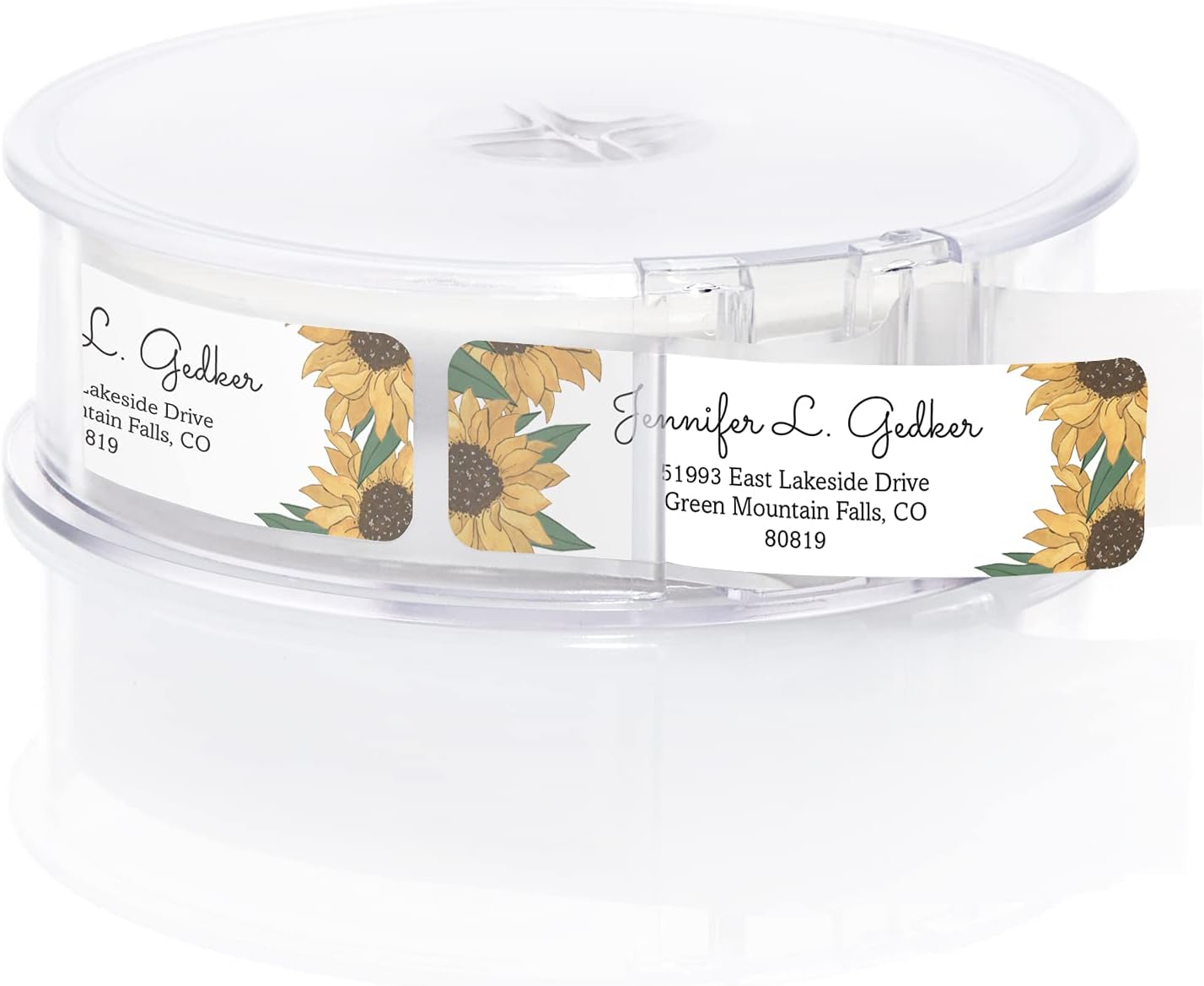 Illustrated Sunflower Rolled Address Labels/Roll of 250 Floral Garden Personalized Address Labels/Designer Return Address Stickers in Elegant Plastic Dispenser