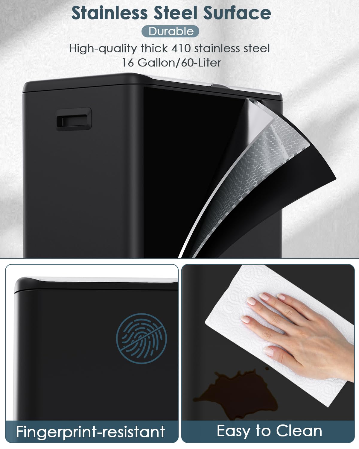 Arlopu 16Gal Dual Trash Can w/2 Built-in Box for Odor Control, Hands-Free Kitchen Garbage Bin, Recycle Waste Dustbin, Soft-Close Lid, 2 Buckets,Foot Pedal, Side Handle, Airtight,for Home Office